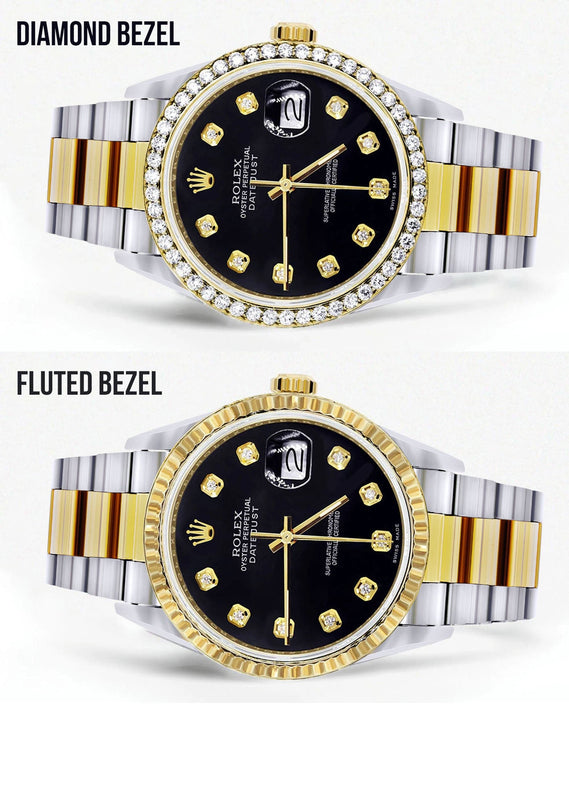 Gold Rolex Datejust Watch 16233 for Men | 36Mm | Black Dial | Oyster Band