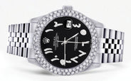 Womens Rolex Datejust Watch 16200 | 36Mm | Black Arabic Diamond Dial | Two Row 4.25 Carat Bezel | Jubilee Band