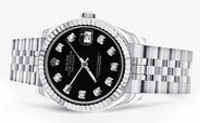 Diamond Rolex Watch | 68274 | Fluted Bezel | 31MM | Black Diamond Dial | Jubilee Band