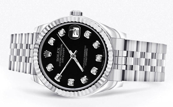 Diamond Rolex Watch | 68274 | Fluted Bezel | 31MM | Black Diamond Dial | Jubilee Band