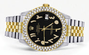 Diamond Gold Rolex Watch For Women 16233 | 36Mm | Black Arabic Diamond Dial | Two Row 4.25 Carat Bezel | Jubilee Band