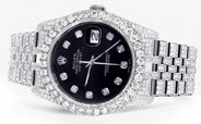Iced Out Rolex Datejust 36 MM | Stainless Steel | 16.5 Carats of Diamonds | Black Dial | Jubilee Band | Model 116200