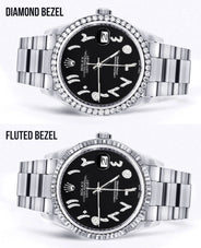 Diamond Mens  Rolex Datejust Watch 16200 | 36Mm | Black Arabic Diamond Dial | Oyster Band