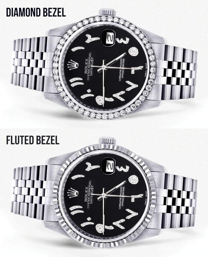 Diamond Mens Rolex Datejust Watch 16200 | 36Mm | Black Arabic Diamond Dial | Jubilee Band