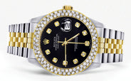 Diamond Gold Rolex Watch For Men 16233 | 36Mm | Black Dial | Two Row 4.25 Carat Bezel | Jubilee Band