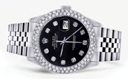 Mens Rolex Datejust Watch 16200 | 36Mm | Black Dial | Two Row 4.25 Carat Bezel | Jubilee Band