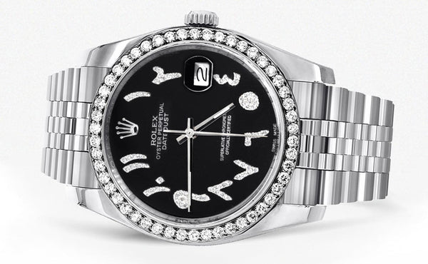 116200 | Hidden Clasp | Diamond Rolex Datejust Watch | 36Mm | Black Arabic Diamond Dial | Jubilee Band