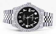 Mens Rolex Datejust Watch 16200 | 36Mm | Black Arabic Diamond Dial | Two Row 4.25 Carat Bezel | Jubilee Band