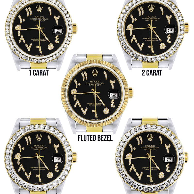 Gold & Steel Rolex Datejust Watch 16233 for Men | 36Mm | Black Arabic Diamond Dial | Oyster Band