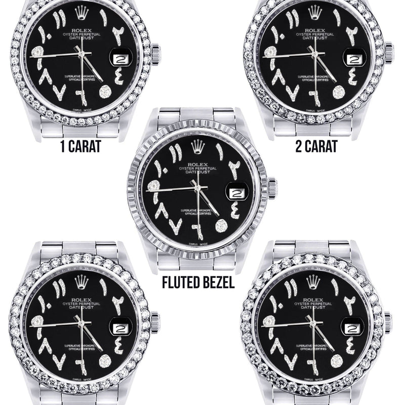 Diamond Mens  Rolex Datejust Watch 16200 | 36Mm | Black Arabic Diamond Dial | Oyster Band