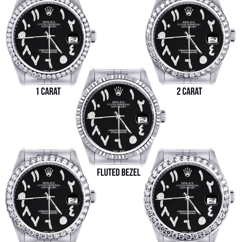 Diamond Mens Rolex Datejust Watch 16200 | 36Mm | Black Arabic Diamond Dial | Jubilee Band