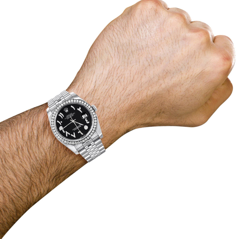 116200 | Hidden Clasp | Diamond Rolex Datejust Watch | 36Mm | Black Arabic Diamond Dial | Jubilee Band