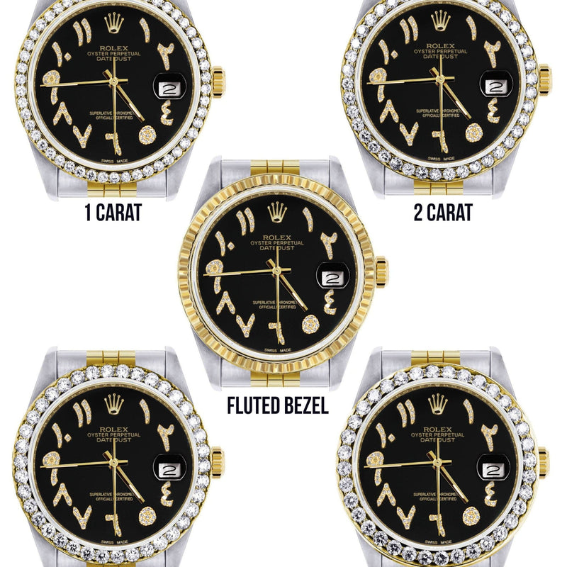 Gold & Steel Rolex Datejust Watch 16233 for Men  | 36Mm | Black Arabic Diamond Dial | Jubilee Band