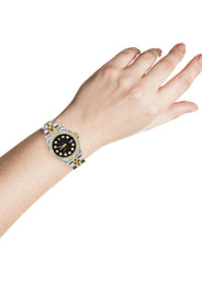 Womens Diamond Gold Hidden Clasp Rolex Watch | 1 Carat Bezel | 26Mm | Black Dial | Jubilee Band | Model 179173