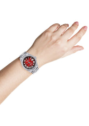Womens Rolex Datejust Watch 16200 | 36Mm | Red Black Roman Numeral Dial | Jubilee Band