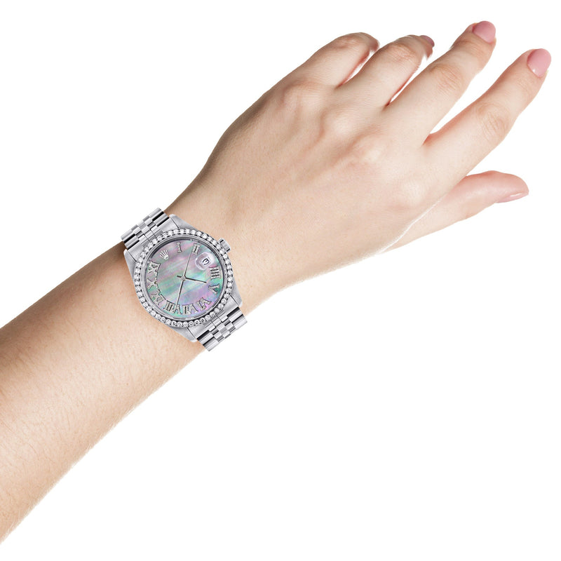 Womens Rolex Datejust Watch 16200 | 36Mm | Dark Mother Of Pearl Dial | Roman Numeral | Jubilee Band