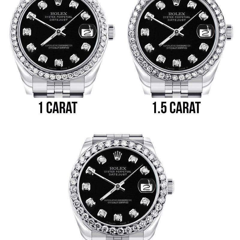 Diamond Rolex Watch | 68274 | Diamond Bezel | 31MM | Black Diamond Dial | Jubilee Band