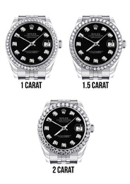 Diamond Rolex Watch | 68274 | Diamond Bezel | 31MM | Black Diamond Dial | Jubilee Band