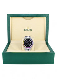 Diamond Gold Rolex Watch For Men 16200 | 36Mm | Rainbow Sapphire Bezel | Black Dial | Jubilee Band