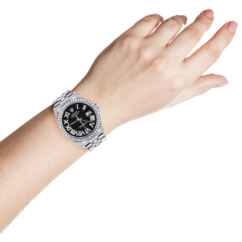 Womens Rolex Datejust Watch 16200 | 36Mm | Black Roman Numeral Dial | Jubilee Band