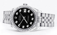 Diamond Rolex Watch | 68274 | Diamond Bezel | 31MM | Black Diamond Dial | Jubilee Band