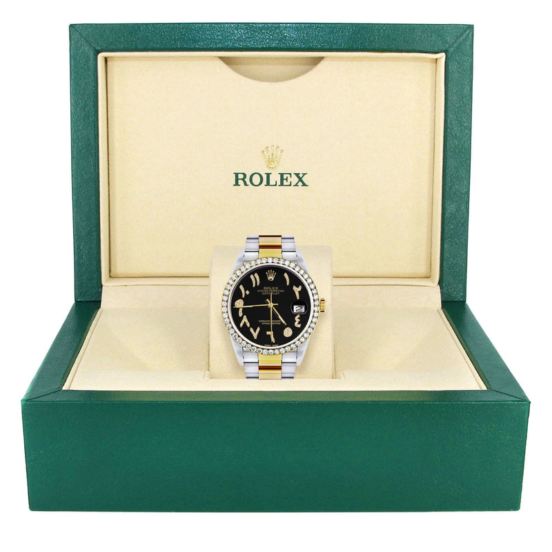 Gold & Steel Rolex Datejust Watch 16233 for Men | 36Mm | Black Arabic Diamond Dial | Oyster Band