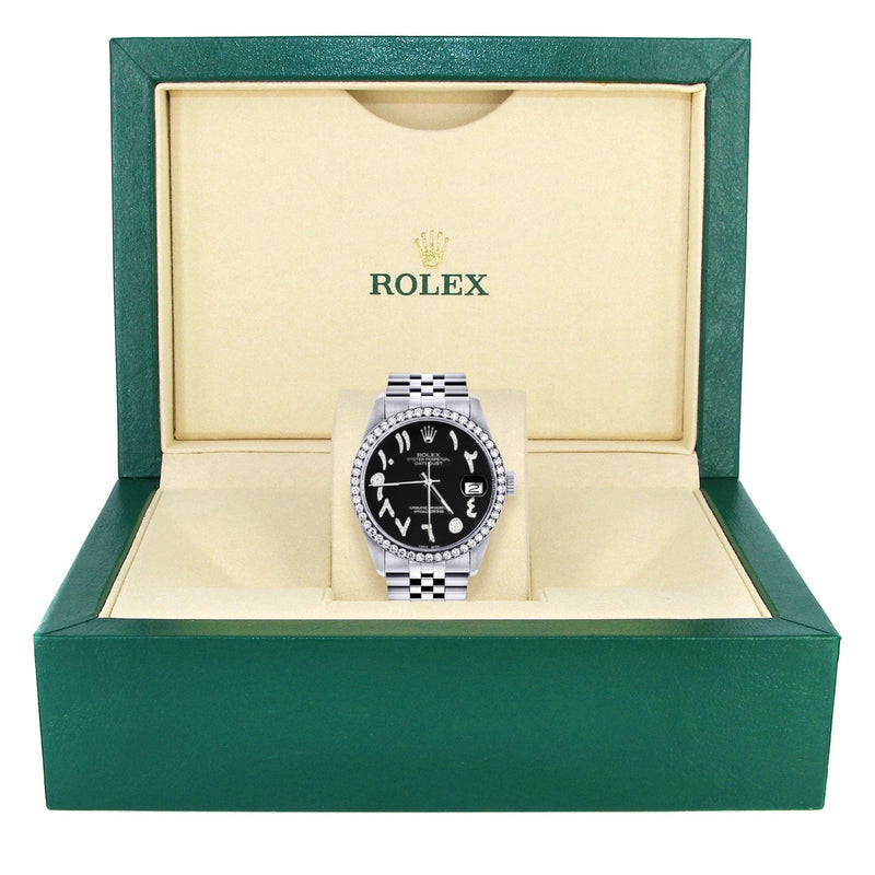 Diamond Mens Rolex Datejust Watch 16200 | 36Mm | Black Arabic Diamond Dial | Jubilee Band