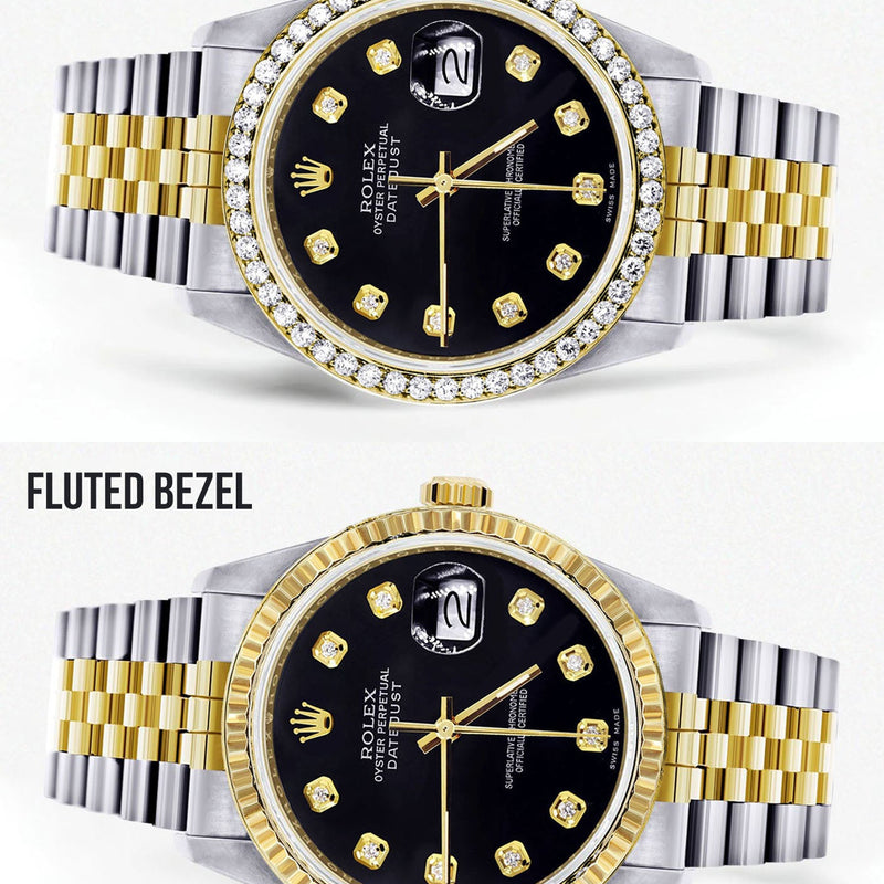 Womens Gold Rolex  Datejust Watch 16233 | 36Mm | Black Dial | Jubilee Band