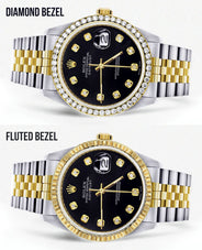 Womens Gold Rolex  Datejust Watch 16233 | 36Mm | Black Dial | Jubilee Band