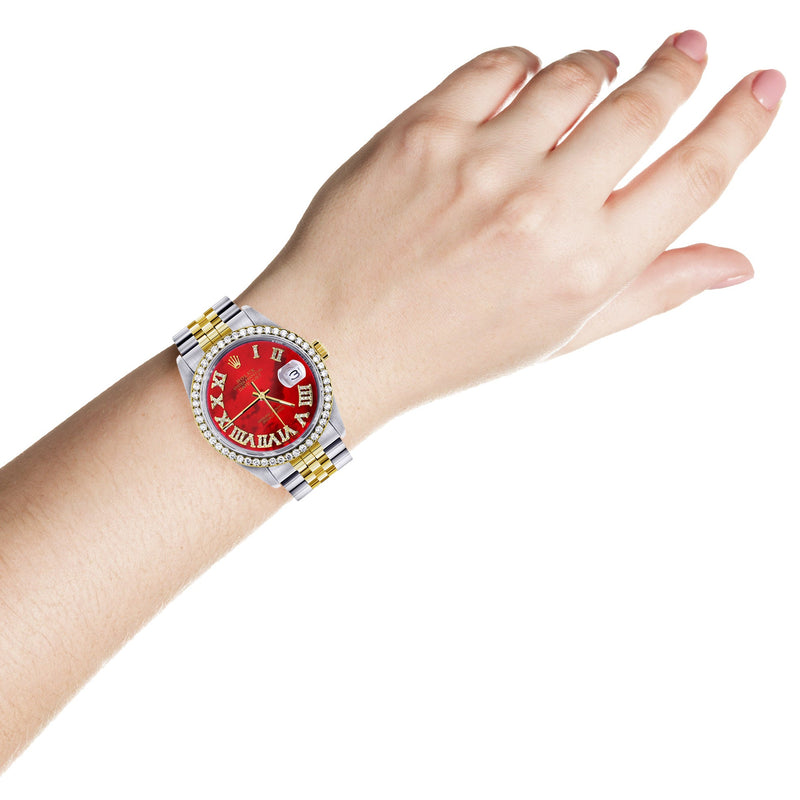 Womens Rolex Datejust Watch 16233 for Men  | 36Mm | Diamond Red Roman Dial | Jubilee Band