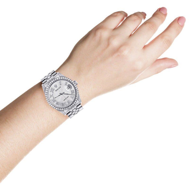 Womens Rolex Datejust Watch 16200 | 36Mm | Diamond Rolex Textured Roman Numeral Dial | Jubilee Band