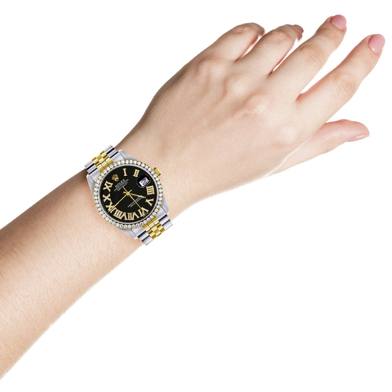 Womens Rolex Datejust Watch 16233 | 36Mm | Black Roman Dial | Jubilee Band