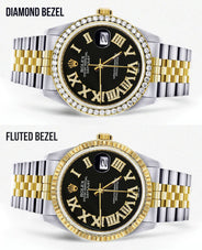 Gold & Steel Rolex Datejust Watch 16233 for Men | 36Mm | Black Roman Dial | Jubilee Band