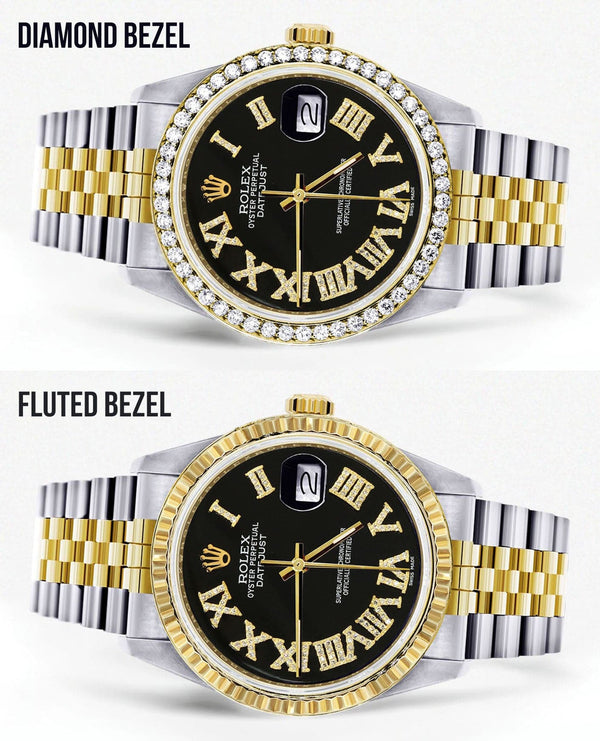 Gold & Steel Rolex Datejust Watch 16233 for Men | 36Mm | Black Roman Dial | Jubilee Band