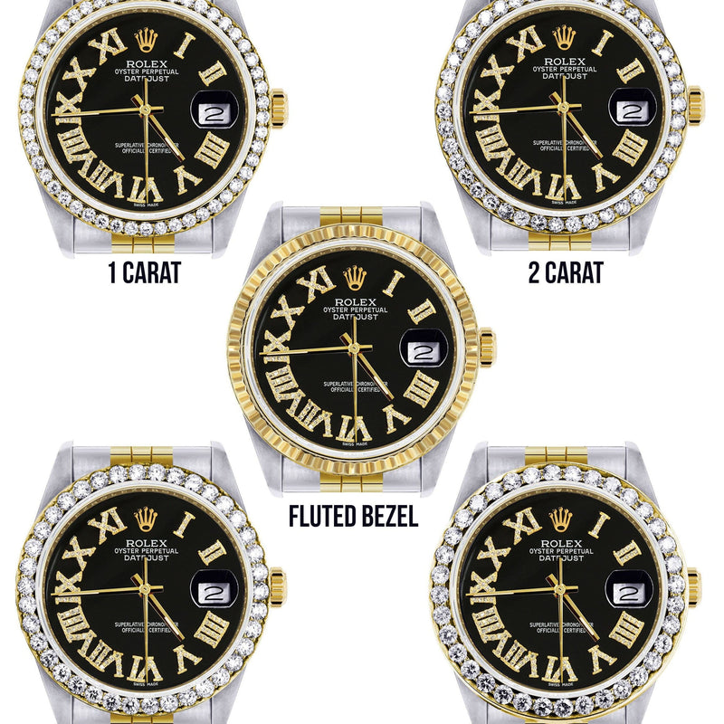 Gold & Steel Rolex Datejust Watch 16233 for Men | 36Mm | Black Roman Dial | Jubilee Band
