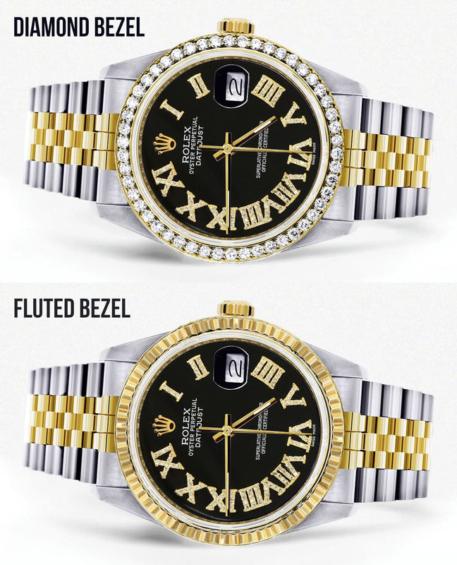 Gold & Steel Rolex Datejust Watch 16233 for Men | 36Mm | Black Roman Dial | Jubilee Band