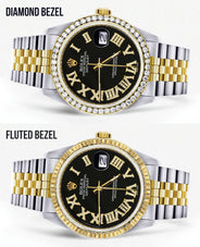 Womens Rolex Datejust Watch 16233 | 36Mm | Black Roman Dial | Jubilee Band