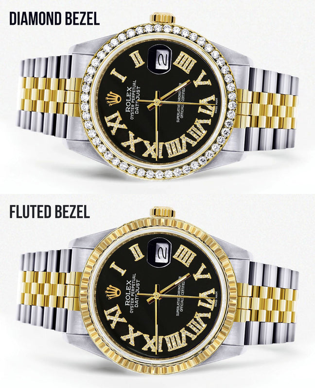 Womens Rolex Datejust Watch 16233 | 36Mm | Black Roman Dial | Jubilee Band