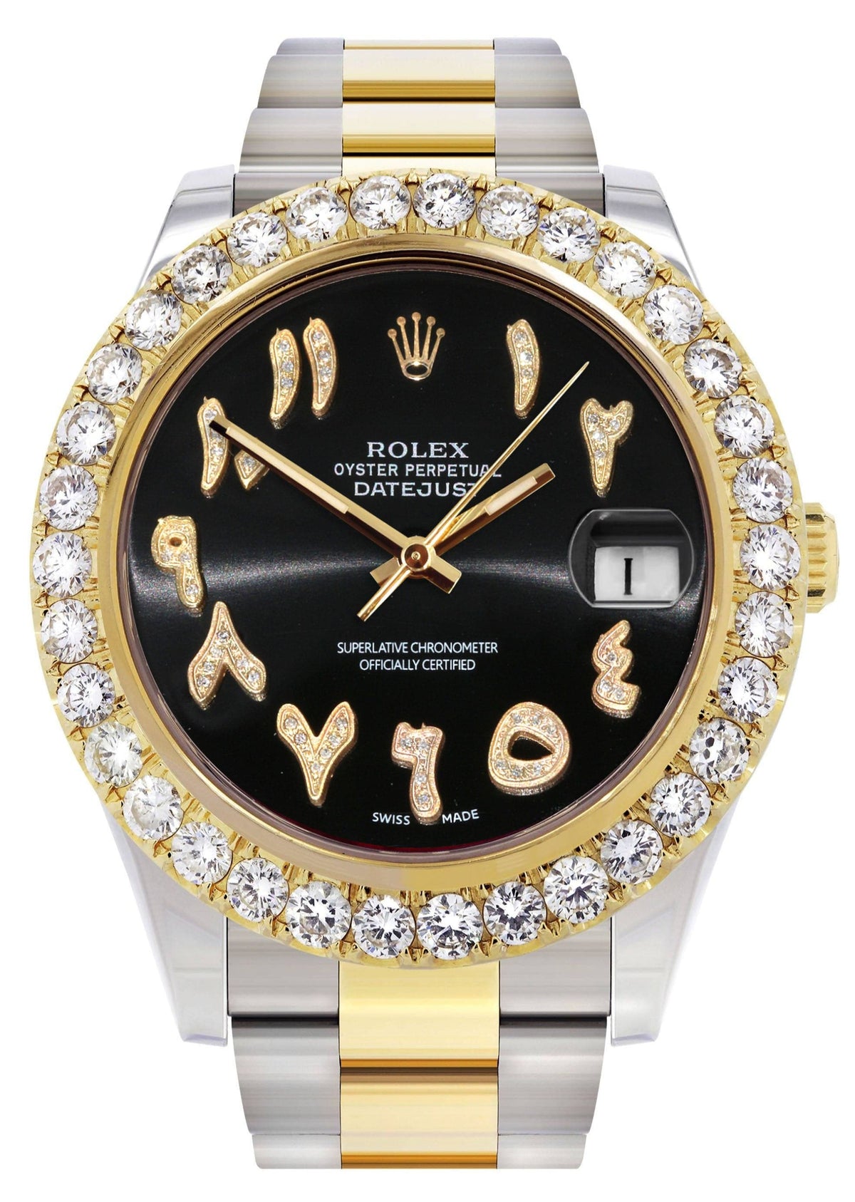 Rolex Datejust II Watch | 41 MM | 18K Yellow Gold & Stainless Steel | Custom Black Arabic Dial | Oyster Band