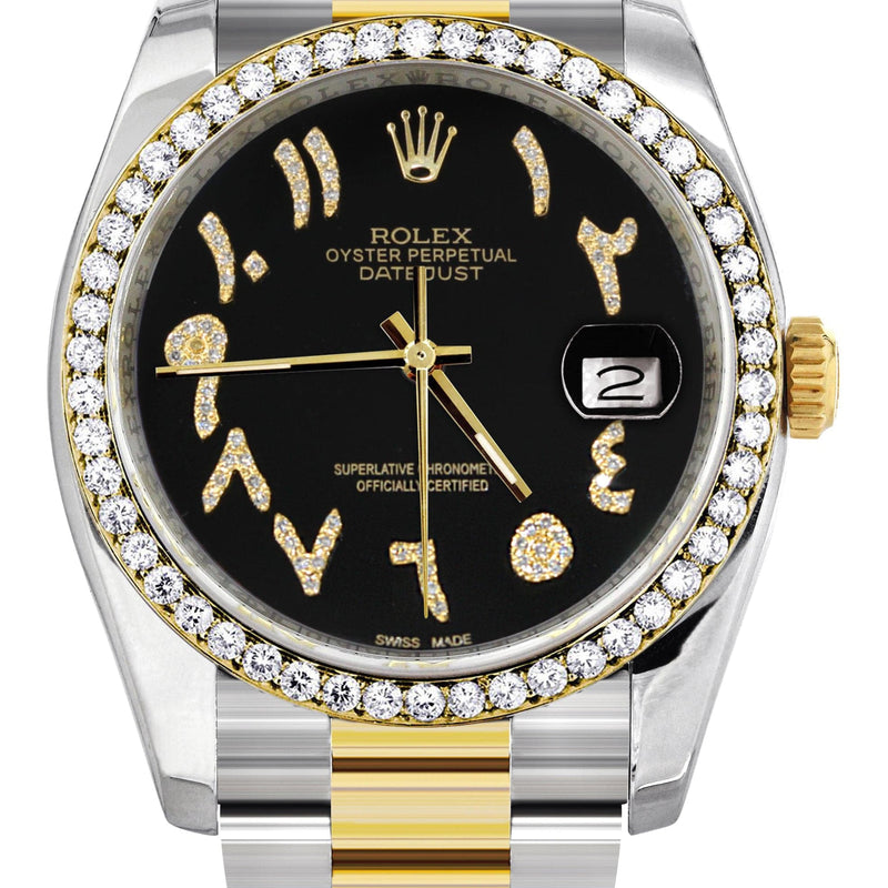 116233 | Gold & Steel Rolex Datejust Watch | 36Mm | Black Arabic Diamond Dial | Oyster Band
