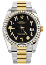 116233 | Gold & Steel Rolex Datejust Watch | 36Mm | Black Arabic Diamond Dial | Oyster Band