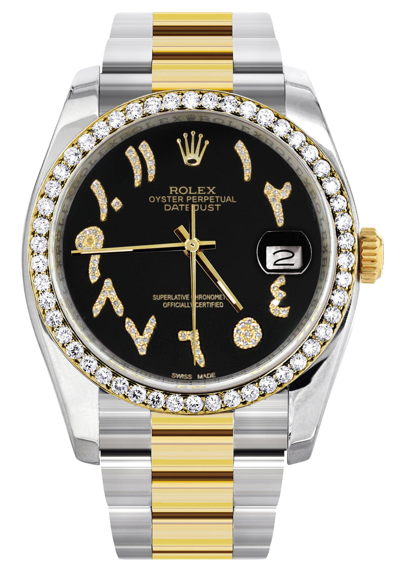 116233 | Gold & Steel Rolex Datejust Watch | 36Mm | Black Arabic Diamond Dial | Oyster Band