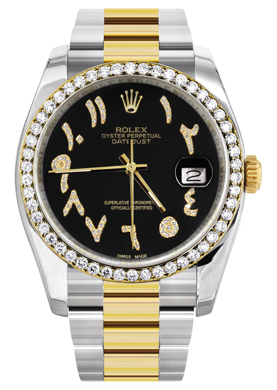 116233 | Gold & Steel Rolex Datejust Watch | 36Mm | Black Arabic Diamond Dial | Oyster Band