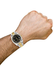 116233 | Gold & Steel Rolex Datejust Watch | 36Mm | Black Arabic Diamond Dial | Oyster Band