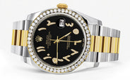 116233 | Gold & Steel Rolex Datejust Watch | 36Mm | Black Arabic Diamond Dial | Oyster Band