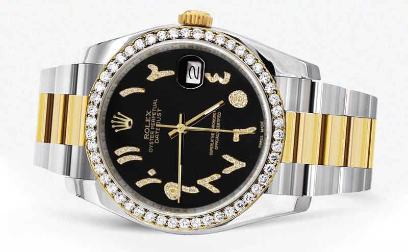 116233 | Gold & Steel Rolex Datejust Watch | 36Mm | Black Arabic Diamond Dial | Oyster Band