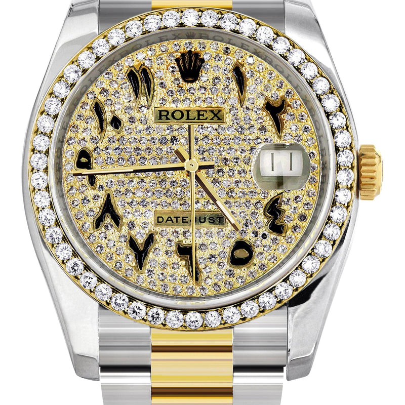 116233 | Diamond Gold Rolex Watch For Men | 36MM | Arabic Diamond Dial | Oyster Band