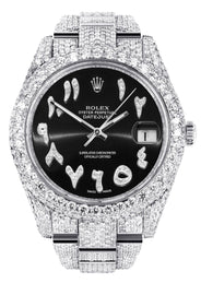 Diamond Iced Out Rolex Datejust 41 | 25 Carats Of Diamonds | Custom Black Arabic Numeral Diamond Dial | Two Row | Oyster Band