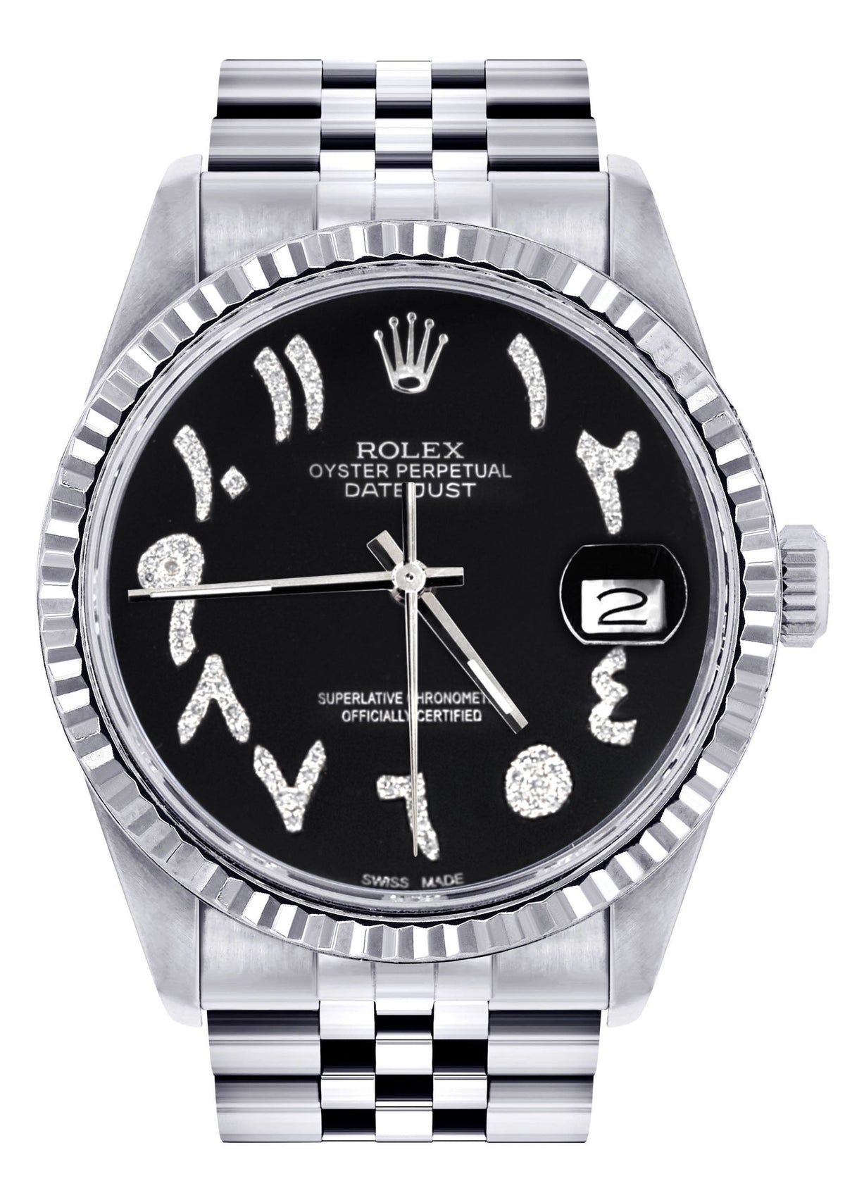 Womens Rolex Datejust Watch 16200 | Fluted Bezel | 36Mm | Black Arabic Dial | Fluted Bezel | Jubilee Band