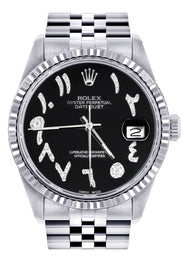Womens Rolex Datejust Watch 16200 | Fluted Bezel | 36Mm | Black Arabic Dial | Fluted Bezel | Jubilee Band
